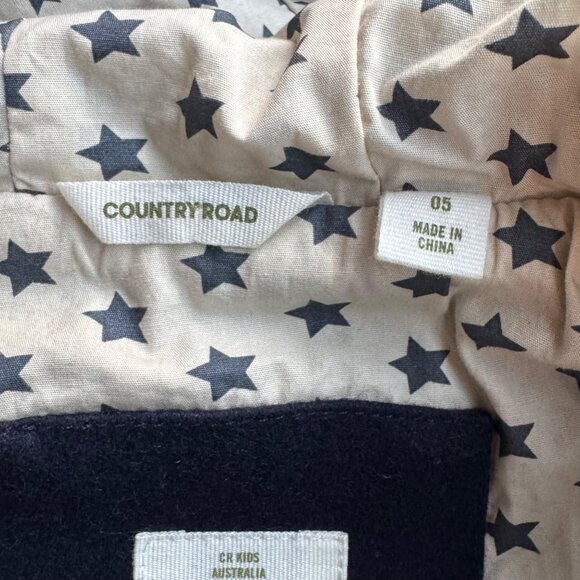 COUNTRY ROAD Hooded Cape Girls 5 Navy Blue Wool Winter Coat Faux Fur Pom Ties - Picture 9 of 12